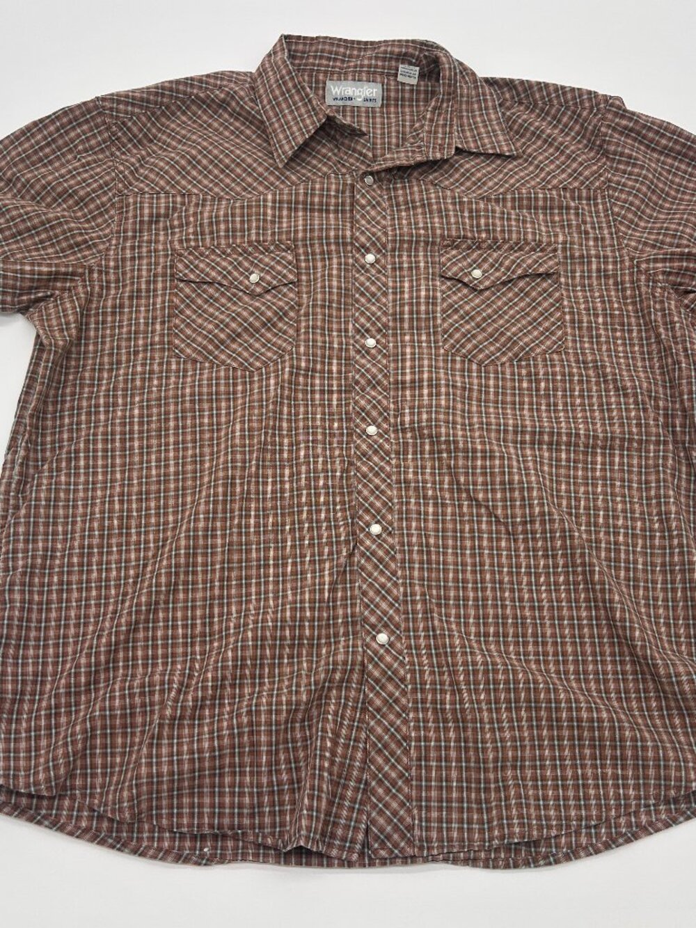 Vintage Wrangler Mens Cowboy Cut Pearl Snap Western Shirt XL Brown Plaid
